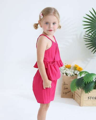 Image of Weebaby Toddler Girl Clothes Baby Summer Outfits Sleeveless Halter Top Ruffle Short Set Cute Kids Clothes Girls