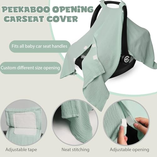 Image of Muslin Car Seat Cover for Babies, Baby Carseat Cover for Boys Girls, Lightweight Infant Car Seat Canopy, Breathable Stroller Cover, Multiuse Baby Carrier Cover & Nursing Breastfeeding Cover