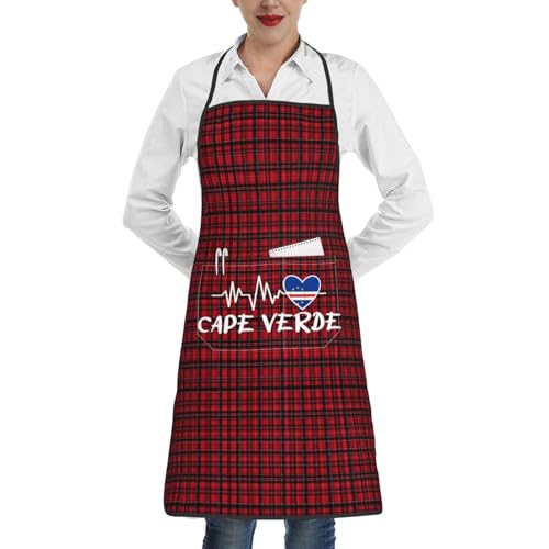 nopicsn Cape Verde Heartbeat Apron for cooking with Pockets Women Men Kitchen Chef Funny Aprons