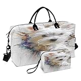 Bolsa grande de mano para fin de semana con correa ajustable para viajes, impermeable, perro maltés 3D