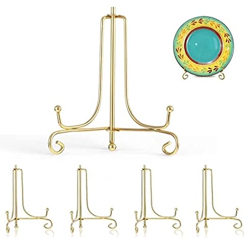 Pack of 5 Iron Display Stand, 4 Inch Golden Photo Holder Stand, Apply Photo, Art, Plates, Books, Home Decoration Cover