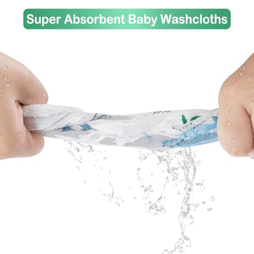 Image of Baby Washcloths, 24Pack Baby Washcloth Extra Soft & Ultra Absorbent, for Unisex Boys Girls Body, Washclothes Gentle on Sensitive Skin, 9x9 Dinosaurs Trees