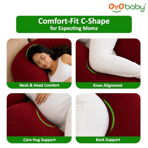 Image of OYO BABY C Shaped Pregnancy Pillow for Sleeping, Maternity Pillow for Pregnant Women with Washable Premium Velvet Cover (Maroon)
