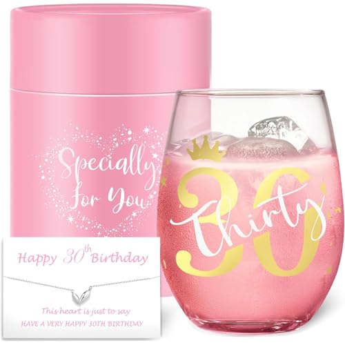 Yalucky 30th Birthday Gifts for Women Unique Her Ideas Wine Glass 30th Birthday Glass Decorations 30th Anniversary Wedding Gifts Presents for 30th Birthday Wife Mom Auntie Teacher Best Friend