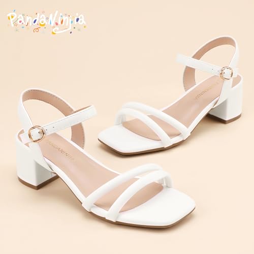 PANDANINJIA Girls Heels Sandals White Little Big Kids Size 4 Dress Shoes by PANDANINJIA - Used condition - Image 4
