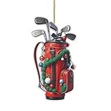 Weihnachtlicher Golf Anhänger 8,1 cm - Golf Bag Christbaumkugel in Rot & Grün - Deko für Auto, Baum & Geschenk - Festlicher Golf Accessoire - Weihnachtsdekoration mit Golfschläger Design
