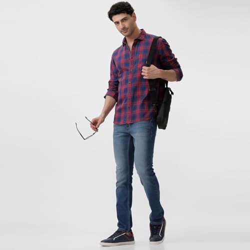 Image of BASICS 100% Cotton Checked Shirt for Men | Slim Fit | Everyday Smart Casual Wear | Full Sleeve