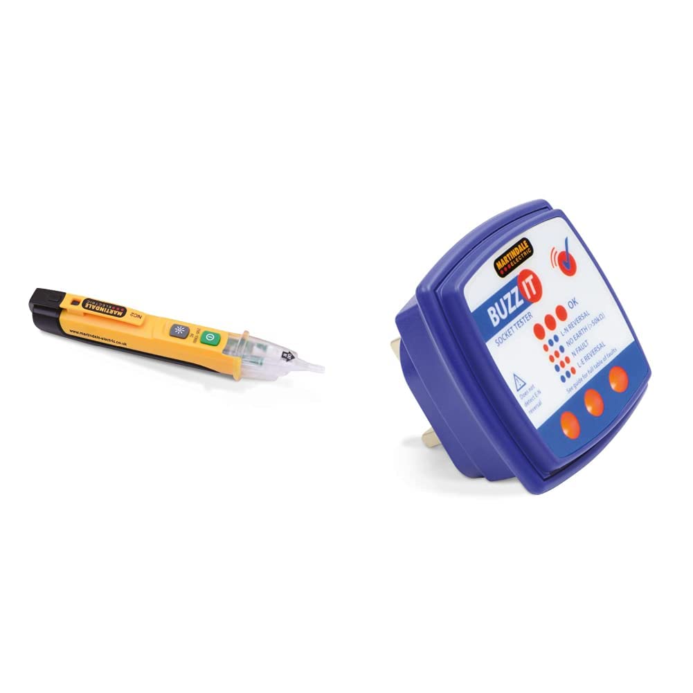 MartindaleElectric NC2 Non-contact Voltage Tester & Martindale BZ101 (Buzz-It) 240V Socket Tester with Audible Buzzer