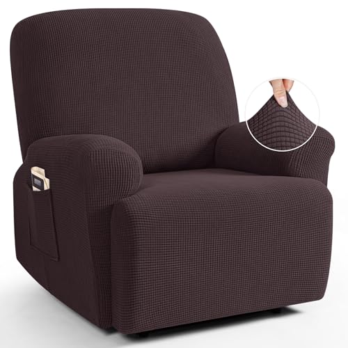 TAOCOCO Oversized Recliner Chair Covers, 1 Seater Streach Recliner Covers Soft Couch Protector Furniture Protector Covers with Elastic Chair Cover Jacquard Pattern (Chocolate)