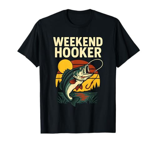 Weekend Hooker Funny Hombres Vintage Big Mouth Bass Fishing Camiseta