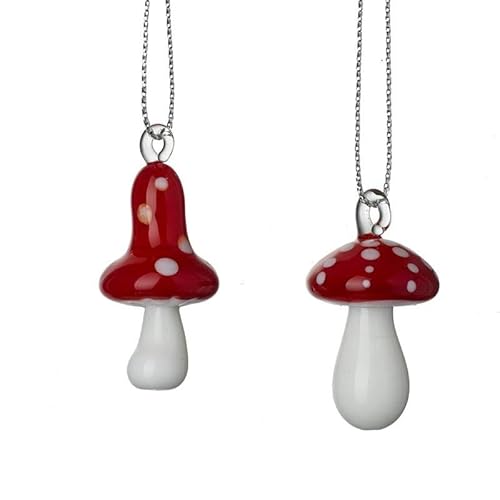 Toadstool Bauble x1 *STYLE WILL BE PICKED AT RANDOM*, Red Christmas Decorations, Glass Bauble, Mushroom Xmas Tree Decoration, Novelty Woodland Autumn Decoration Nature Figuirine