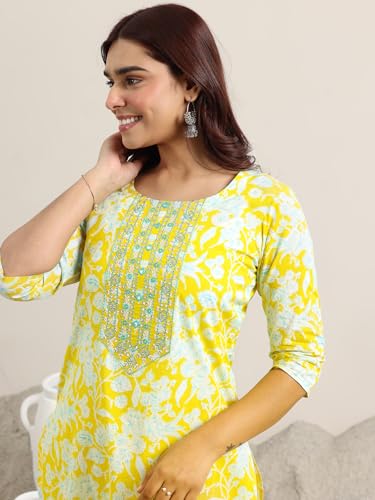 Image of Libas Printed Cotton Straight Kurta With Trouser and Dupatta