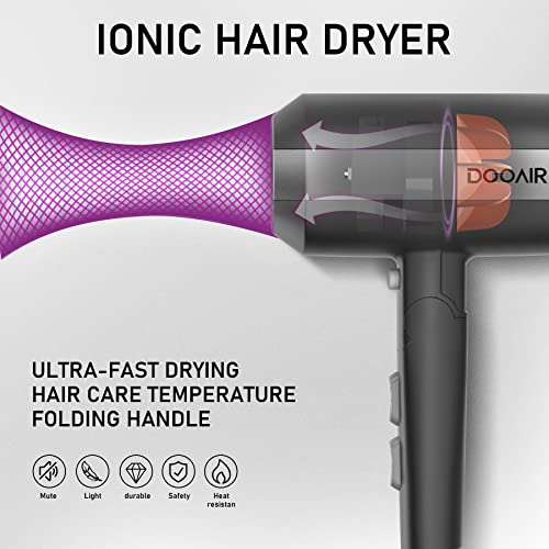 Professional Ionic Hair Dryer With Diffuser, Dooair Blow Dryer, Magnetic,Powerful Fast Dry,1875W,3 Heating/2 Speed/Cold Settings,Diffuser Hair Dryer,Blue-Black #TOP1