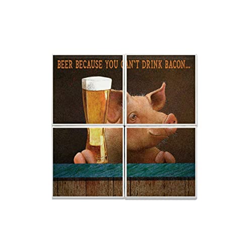 Carreaux céramique 20x20 cm lot de 4 décoration murale humour bière 40x40 cm