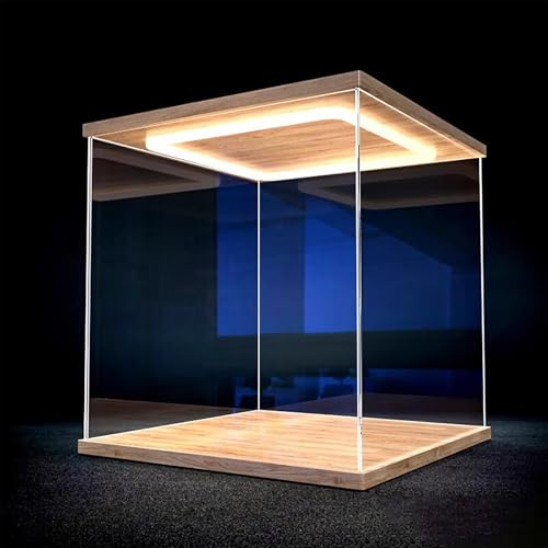 Vitrina LED acrílica con base de madera...