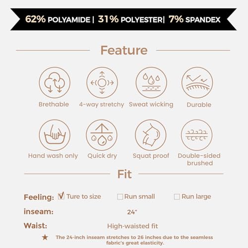 Aoxjox Women's High Waist Workout Gym Vital Seamless Leggings Yoga Pants 24'' (Khaki Marl, Medium)