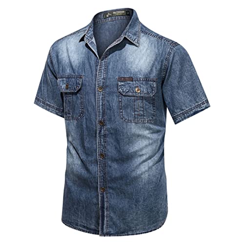Mens Denim Shirts Retro Light Summer Shirt Jean Jacket Casual Buttons Tops Denim Shirt3