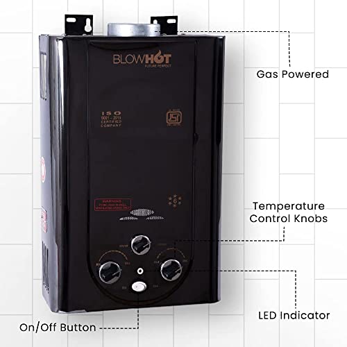 Image of BLOWHOT 6 Litres Gas Geyser, Auto CUT-OFF LPG Gas Water Heater Geyser, Low Gas Consumption, 1 Year General Warranty and 2 Years Warranty On Heat Exchanger (ISI Marked) Black