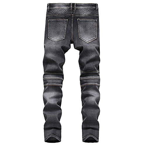 Chowsir Men Vintage Skinny Moto Biker Jeans Stretch Ripped Patch Jeans Straight Denim Pants2