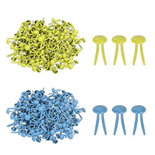 PATIKIL 1000 PCS ミニ釘4.5 x 8 mm真鍮ペーパーファスナー丸頭メタル釘ペーパークラフトアートスク ラップブッキングDIY用品イエロー/スカイブルー