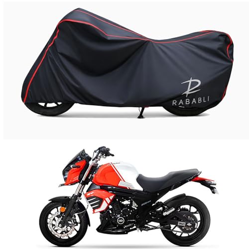 Image of Waterproof Bike Body Cover Compatible for | Mahindra Mojo 300 ABS BS6 | Taffeta Fabric, Red Piping Design, Bottom Elastic Fit | Dustproof, Sun UV & Rain Protection for All Bikes
