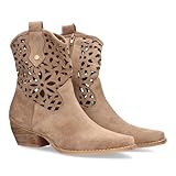 98480 Botin cowboy para mujer, diseno calado en la cana, toque artesanal y distintivo. Tacon bajo y suela flexible. Troquelado con transpiracion, ideal para looks de entretiempo. Beige Talla 38