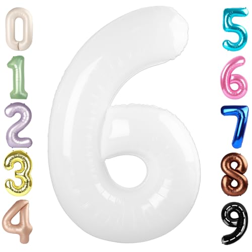 Image of 6 Balloon Numbers Birthday Decorations, 40In White Balloons for Men Women | Eye-catching Appearance, Perfect Decorative Centerpieces, Convenient Self-sealing Structure, Widely for Various Occasions