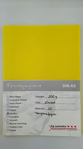25 fogli DIN A5 Carta trasparente Zanders Spectral...