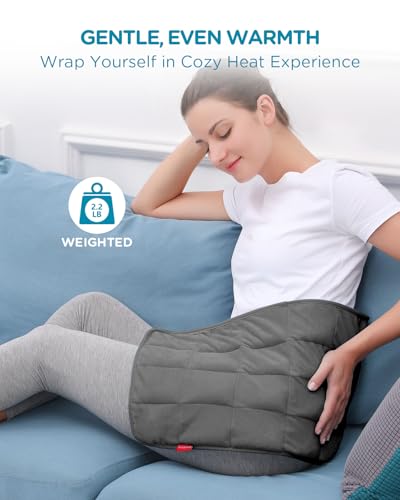Image of Comfytemp Weighted Heating Pad for Period & Back, 2.2lb Extra Large Menstrual Heated Pad, 12 inch x 24 inch XL Electric Heat Pad with 9 Heat Level & 11 timers auto-off for Neck Shoulder Leg Knee Abdomen, Gray