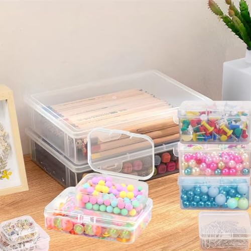 Image of Bead storage container,44pcs of different sizes rectangular mini clear plastic storage box with hinged lid and label for bracelet making DIY jewelry craft nail organizer,Mix Size-2