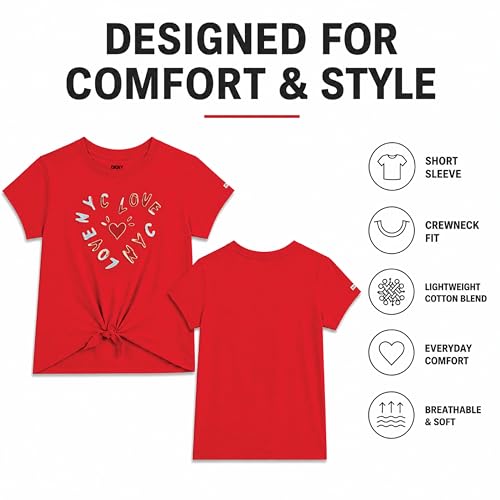 Image of DKNY Girls Shirts - Lightweight Cotton Blend Short Sleeve Crewneck Graphic Tee Cute Tops - Casual Trendy Girls Summer Clothes