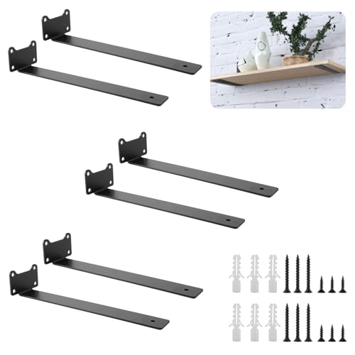 WOPPLXY 6 PCS Floating Shelf Brackets 12inch - 3mm Thick Scaffold Board Shelf Brackets Heavy Duty - Wall Mounted Shelf L Brackets Rustic Industrial for Shelves Support