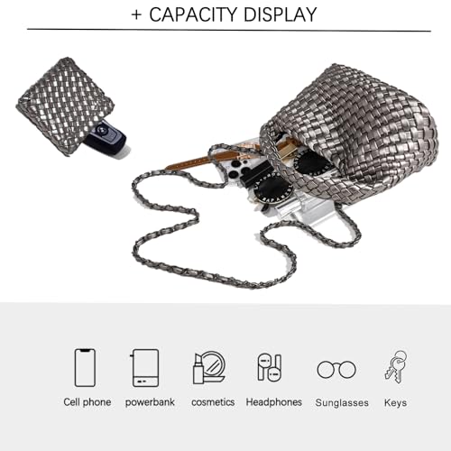 Image of JINMANXUE Fashion Mini Handbag For Women, Woven Tote Bucket Composite Bag Knitting Chain Bags, Crossbody Shoulder Purses