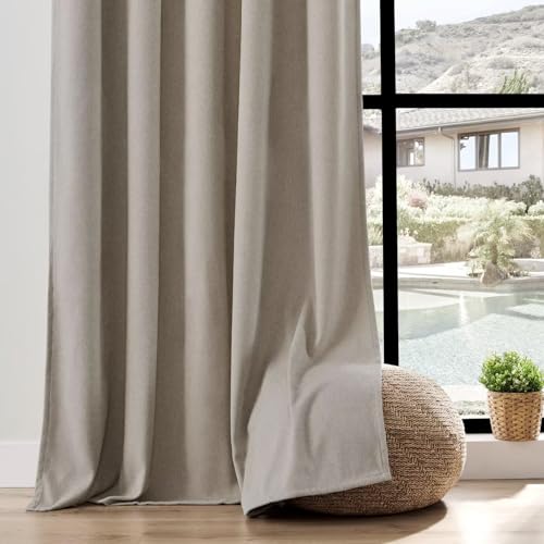 Image of Joydeco Light Filtering Curtains 72 Inch Length for Bedroom, Faux Linen Curtains 72 Inch Length 2 Panels Set for Living Room, Semi Sheer Curtains 72 Inches Long with Rod Pockets(52x72 inch, Birch)
