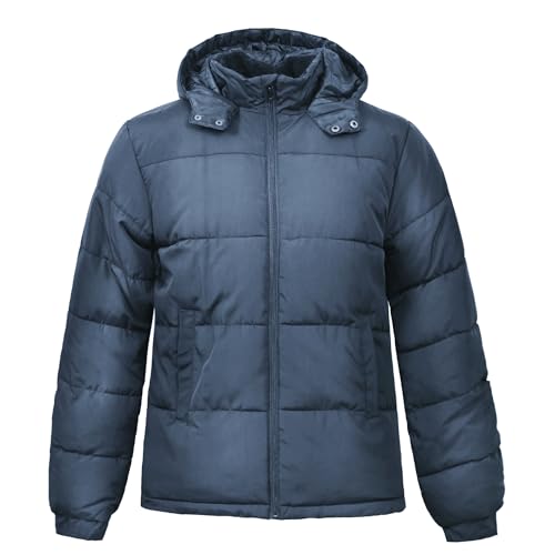 Image of Men's Hooded Puffer Jacket Down Alternative Lightweight Warm Coat Stand Collar Winter Insulated Quilted Coat