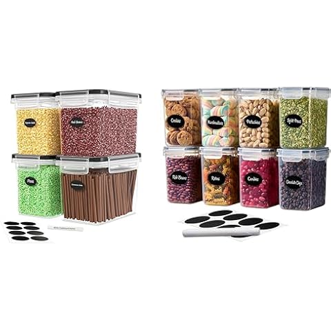 DWËLLZA KITCHEN Airtight Food Storage Containers - 12 PC Kitchen Pantry Organization and Storage - 4 3.6L Flour and Sugar Containers BPA-Free Clear 8 1.4L Containers with Lids Cover
