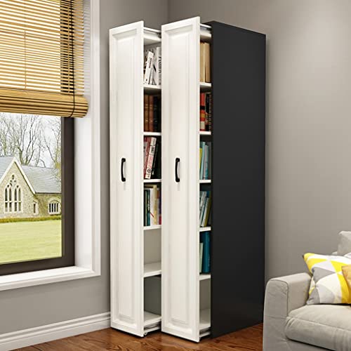 Fifor 82.7 Inch High Narrow Bookcase (6 Internal Shelves), Hidden Mobile Pull-Out Bookcase With Doors, Office Dustproof A4 File Cabinet,1-3 Drawer Slit Cabinet (Color : Black, Size : 60 * 55 * 210Cm) #TOP1