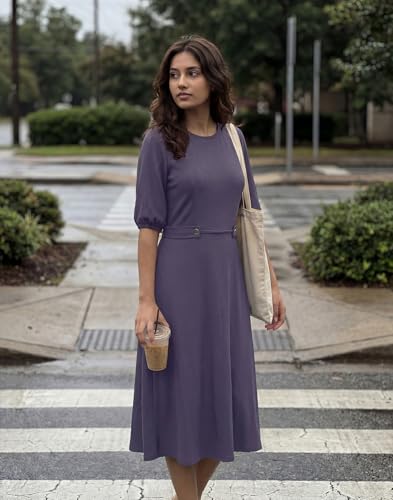 Image of Selvia Women's Lycra Half Sleeve Round Neck A-line Western Dress