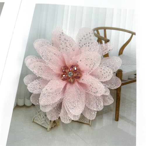 Image of Rhinestones Flower Fabric Big Brooches Lapel Pins for Women Elegant Organza Floral Brooch Pin for Dresses Suit Wedding Banquet Clothes Accessories Fashion Jewelry 130mm