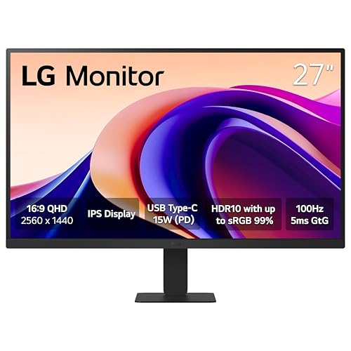 LG 27U631A-B 27-inch QHD (2560 x 1440) IPS Computer Monitor, 100Hz, 5ms, HDR10, Reader Mode, Flicker Safe, HDMI, USB Type-C 15W PD, Black