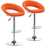 Vogue Furniture Direct Adjustable Bar Stools, Modern Cute PU Leather Swivel Barstools with Hollow Back, Airlift Counter Height Bar Chairs for Kitchen Dining Pub Cafe, Set of 2 (Orange)