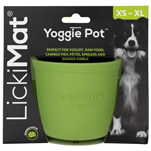LICKIMAT Yoggie Pot – Distraction, Fun and Enrichment. Long Lasting Rubber Licking Treat Dispenser for All Dog Sizes and Slow Feeder for Small Dogs - Green by LICKIMAT - Used condition - US$17.93