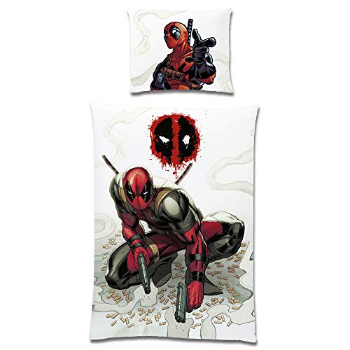 BERONAGE Deadpool Wende-Bettwäsche Weiß Grün 135 x 200cm + 80 x 80cm 100% Baumwolle Renforcé-Linon-Qualität mit YKK-Reißverschluss Anti-Held Maske Marvel Comic Kinderbettwäsche Deutsche Größe - Image 4