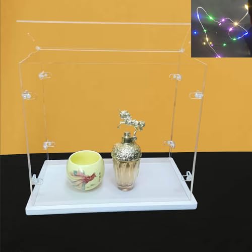 Clear Acrylic Display Cabinet Assembly, Thickened Base, top openable Door, Sturdy L-Shaped Buckle, dust Protection Cabinet for Action Doll Toy Collectibles (White, 55x45x40cm/22x18x16in)