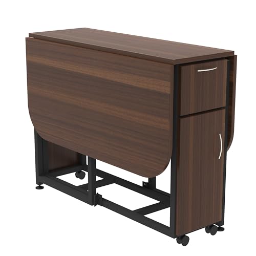 Image of InnoFur Forito Folding 4,2 Seater Dinning Multipurpose Table| Dining Room Set Wooden with Steel Frame for Home and Kitchen, Size-Regular (4 Seater), Brown