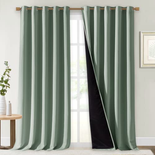 Image of NICETOWN Full Shading Curtains for Windows, Super Heavy-Duty Black Lined Blackout Curtains for Bedroom, Privacy Assured Window Treatment (Greyish Green, Pack of 2, 70 inches W x 95 inches L)