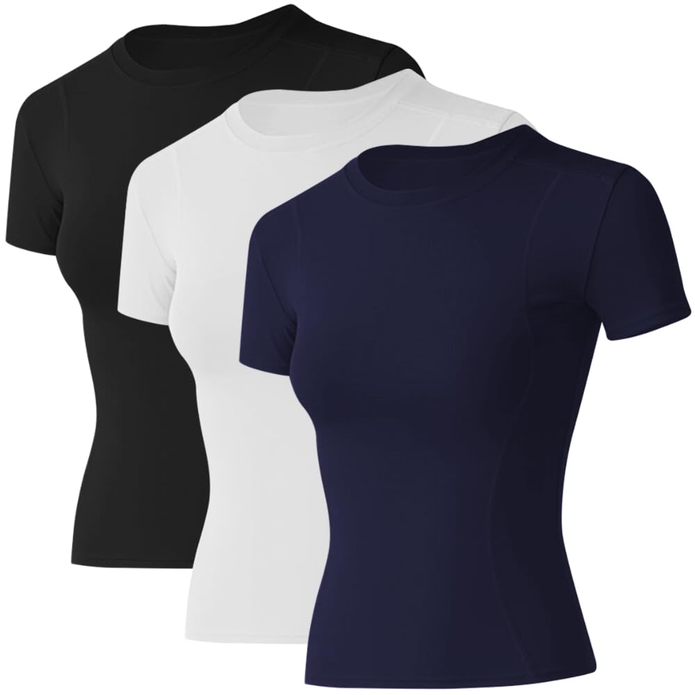 Loovoo Women Workout Shirts 1/2/3 Pack Athletic Compression Tee
