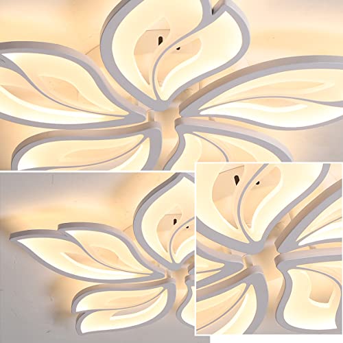 Becailyer Modern Ceiling Light, 60W Dimmable Led Ceiling Lamp With Remote Control, 23.6" White Acrylic Leaf Flush Mount Chandelier Close To Ceiling Light Fixture For Living Room Bedroom Dining Room #TOP6