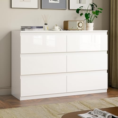 White Wood Dresser, 6 Drawer Dressers for Clothes Storage for Bed...