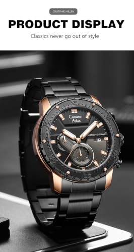 Image of Men's Analog Chronograph Watch for Men with Date Display, Luminous Hands, Water Resistant, Black Dial, Stainless Steel Strap, Casual & Formal Wrist Watch